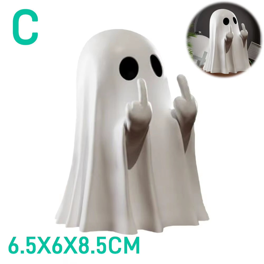 Middle Finger Cute Ghost Statue, Ghosts Small Scary Ghost Figurines, Halloween Home Decorations, Coffee Table Centerpieces Shelf