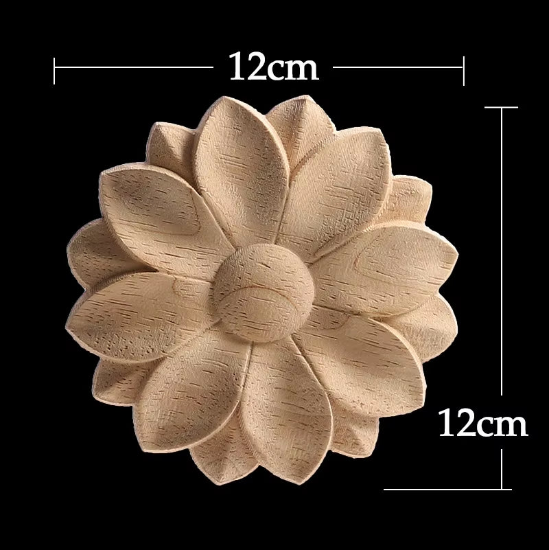 Wood Applique Wood Furniture Decoration Wood Decal Unpainted Onlay Flower Long Wooden Walls Home Decoration Window Decoration