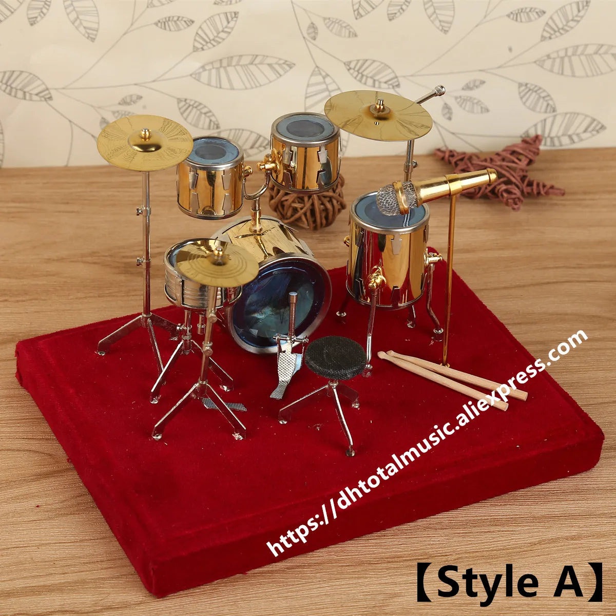 Mini Drum Set Miniature Model Drum Set Model Miniature Copper Mini Musical Instrument Model Collection