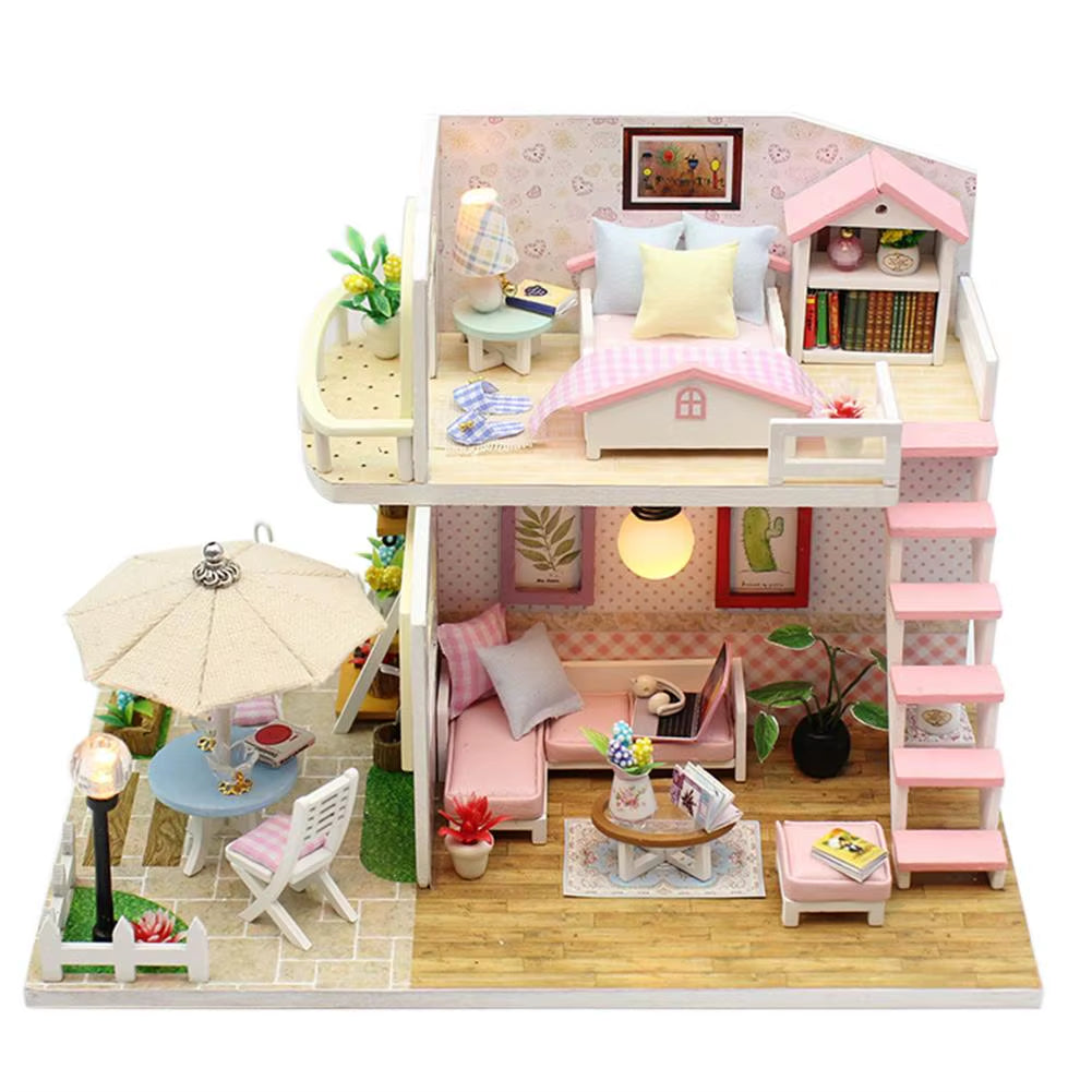 DIY 3D Wooden Dollhouse Mini House Furniture Apartment Doll Penthouse Furniture Swimming Pool Girl Kids Gift Educational Toys