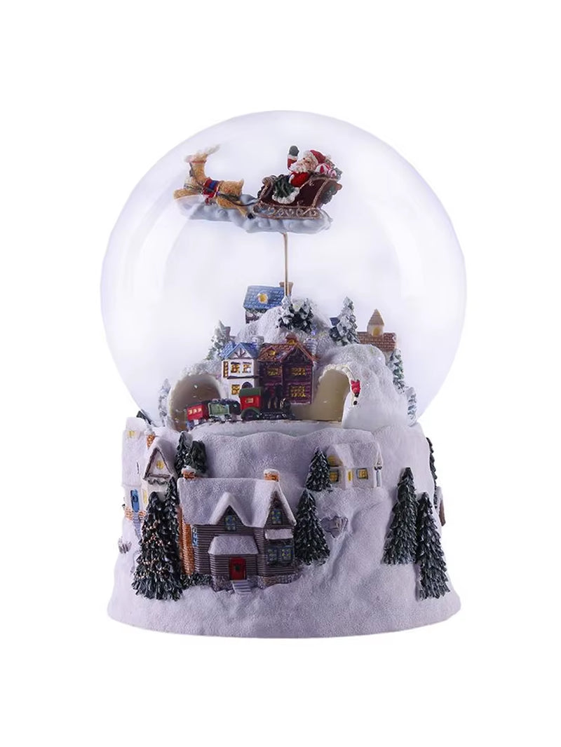 Christmas Glass Ball Crystal Ball Music Box Christmas Snow House Flying Deer Rotatable Luminous Snow Ball Music Box Creative Gif