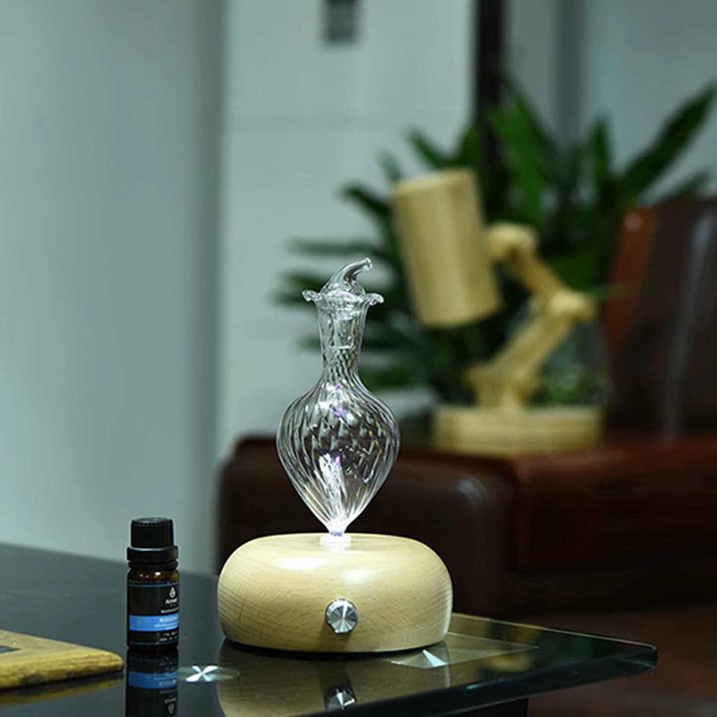 Nebulizing Essential Oil Diffuser Wood Base Ultrasonic Atomizer Night Lamp