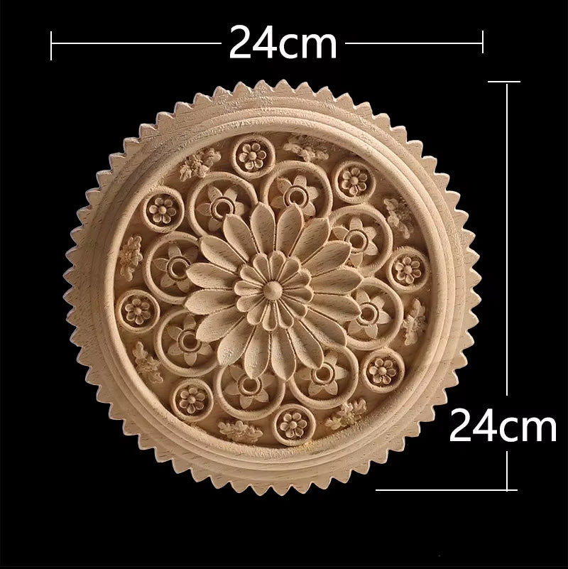 Wood Applique Wood Furniture Decoration Wood Decal Unpainted Onlay Flower Long Wooden Walls Home Decoration Window Decoration