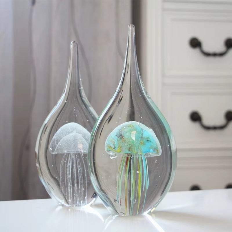 Glass Decoration Office Living Room Decoration Decoration Porch Wine Cabinet Glass Water Drop Decoration Jellyfish Gift Souvenir