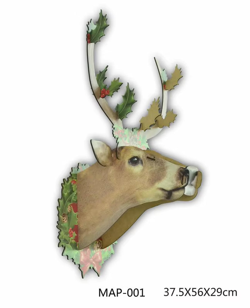 Animal Reindeer Head Wooden Wall Hanging for Living Room Bedroom Home Decor Wood Crafts MDF Hanging Decorations in Small Size