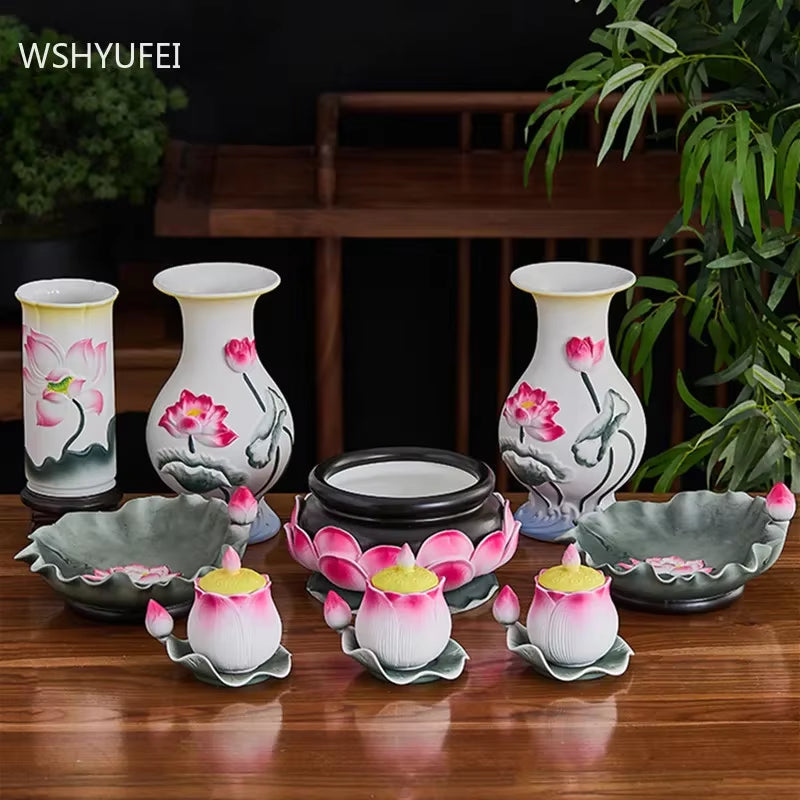 Buddha Hall Offer Table Ceramics Holy Water Cup Traditional Buddhism Fruit Dish Supplies Creativity Home Decoration Craft