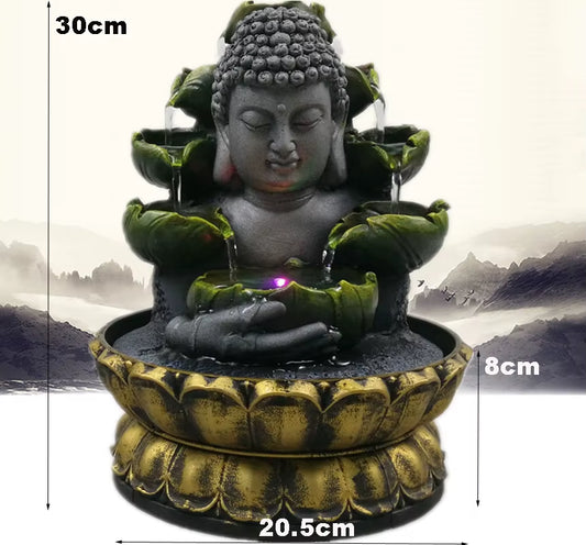 Creative Home Decorations Resin Flowing Water Waterfall Led Fountain Buddha Statue Lucky Feng Shui Ornaments Landscape Decor