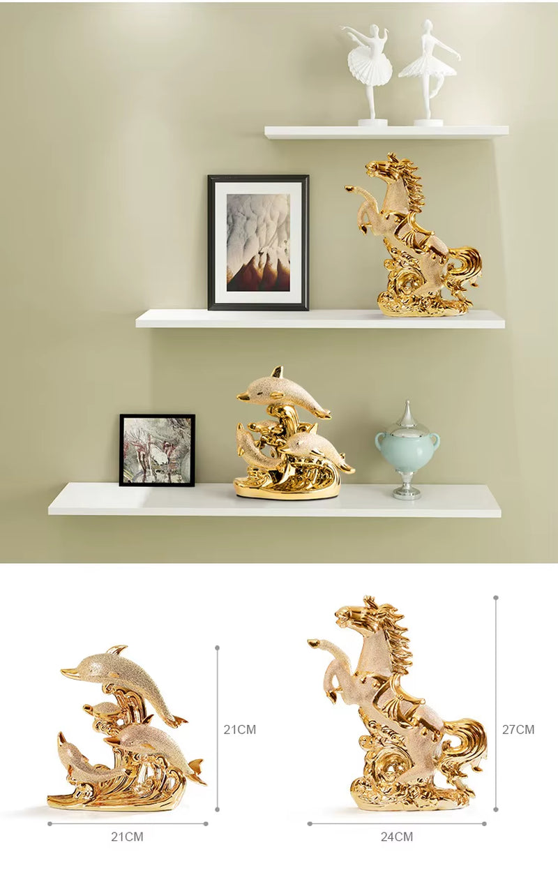 Wedding Decor Crafts Ceramic Creative Room Decoration Handicraft Gold Animal Porcelain Figurines Decorations