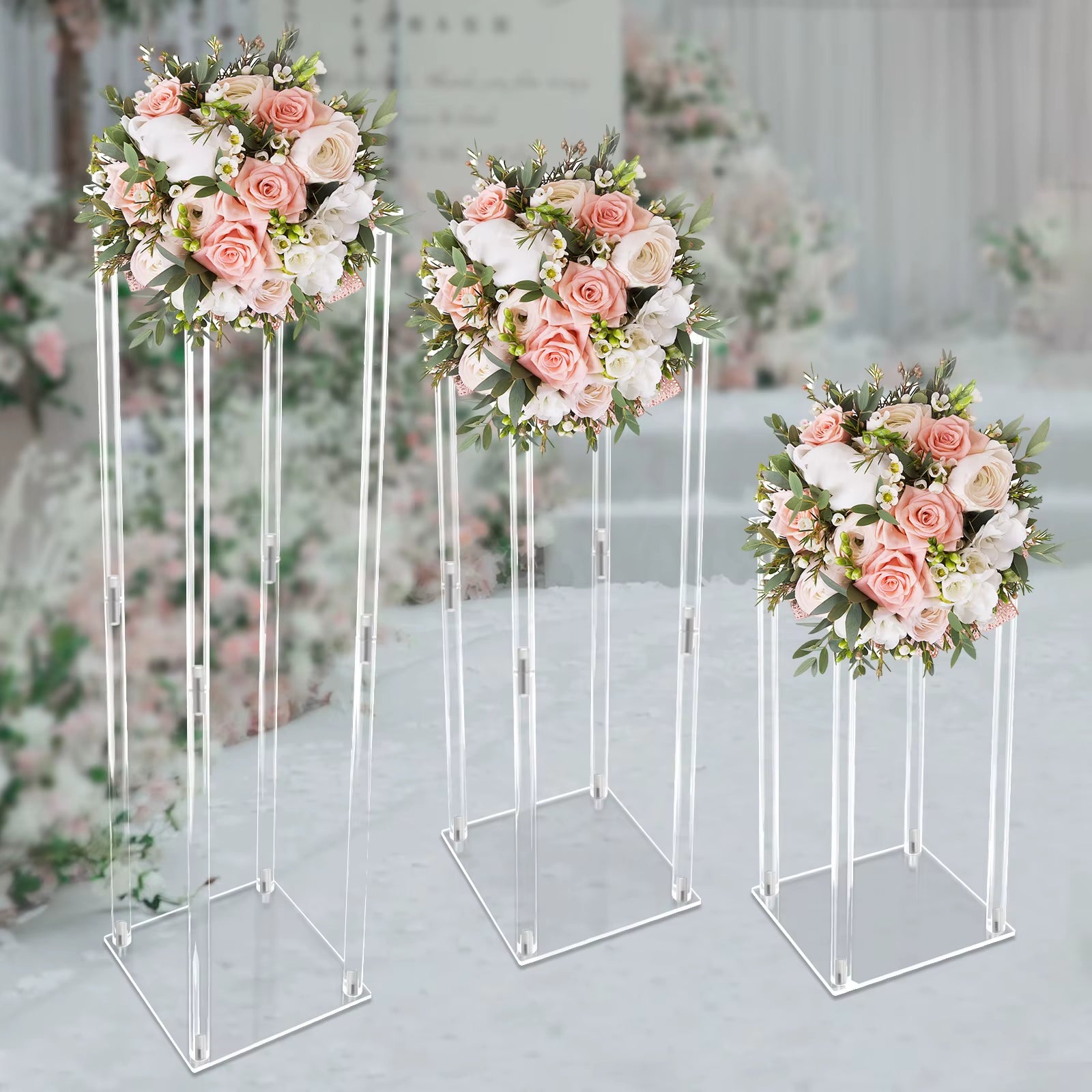 Acrylic Vase Wedding Centrepieces, 3 Pcs Clear Column Flower Display Stand, Geometric Display Stand for Home Decor