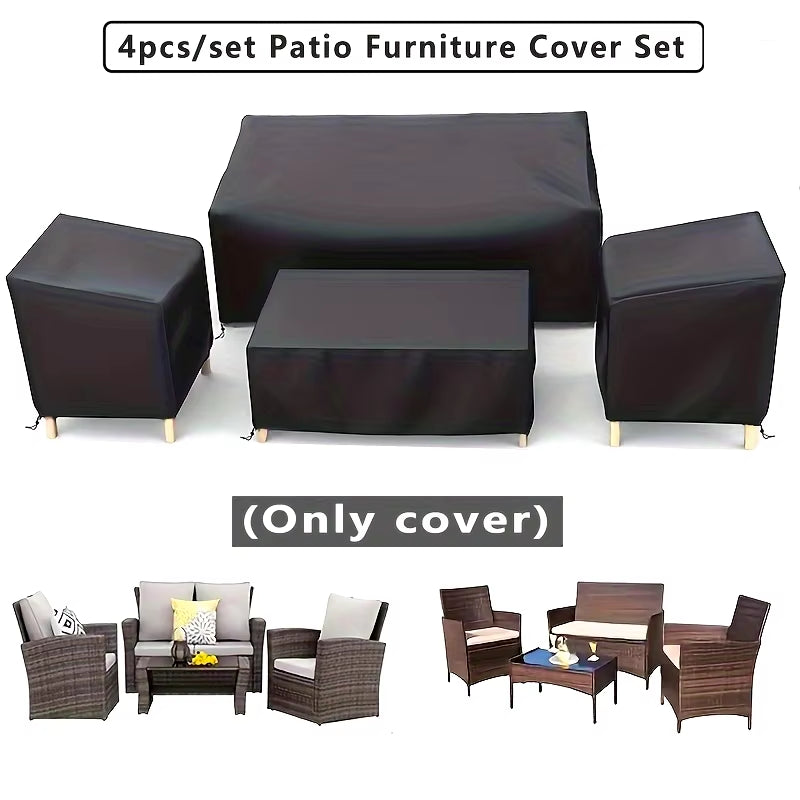 4Pcs/Set Patio Furniture Covers, Windproof Coffee Table Cover Drawstring Design, Suitable for Patio, Balcony and Patio Furniture