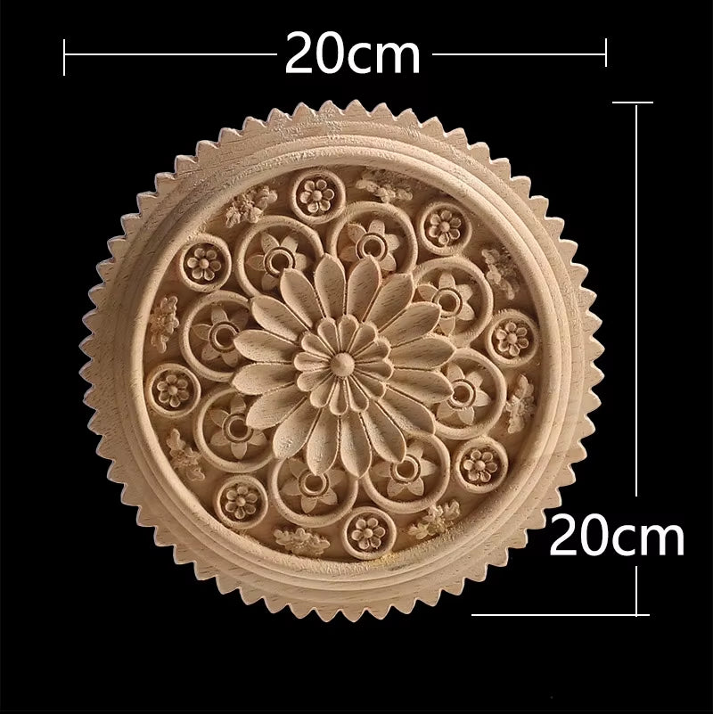 Wood Applique Wood Furniture Decoration Wood Decal Unpainted Onlay Flower Long Wooden Walls Home Decoration Window Decoration