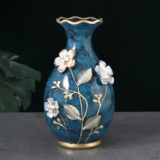 Ceramic Vase 3D Stereoscopic Dried Flowers Arrangement Wobble Plate Living Room Entrance Ornaments Home Decorations