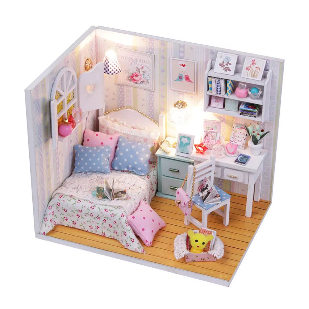 DIY 3D Wooden Dollhouse Mini House Furniture Apartment Doll Penthouse Furniture Swimming Pool Girl Kids Gift Educational Toys