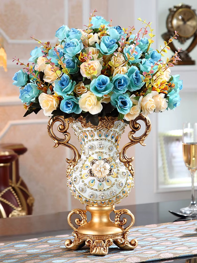 Luxury European Resin Vase Stereoscopic Dried Fowers Arrangement Wobble Plate Living Room Entrance Ornaments Home Decorations