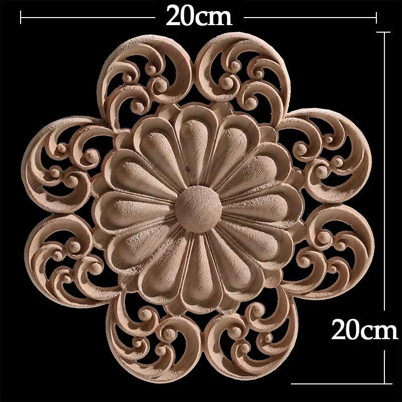 Wood Applique Wood Furniture Decoration Wood Decal Unpainted Onlay Flower Long Wooden Walls Home Decoration Window Decoration