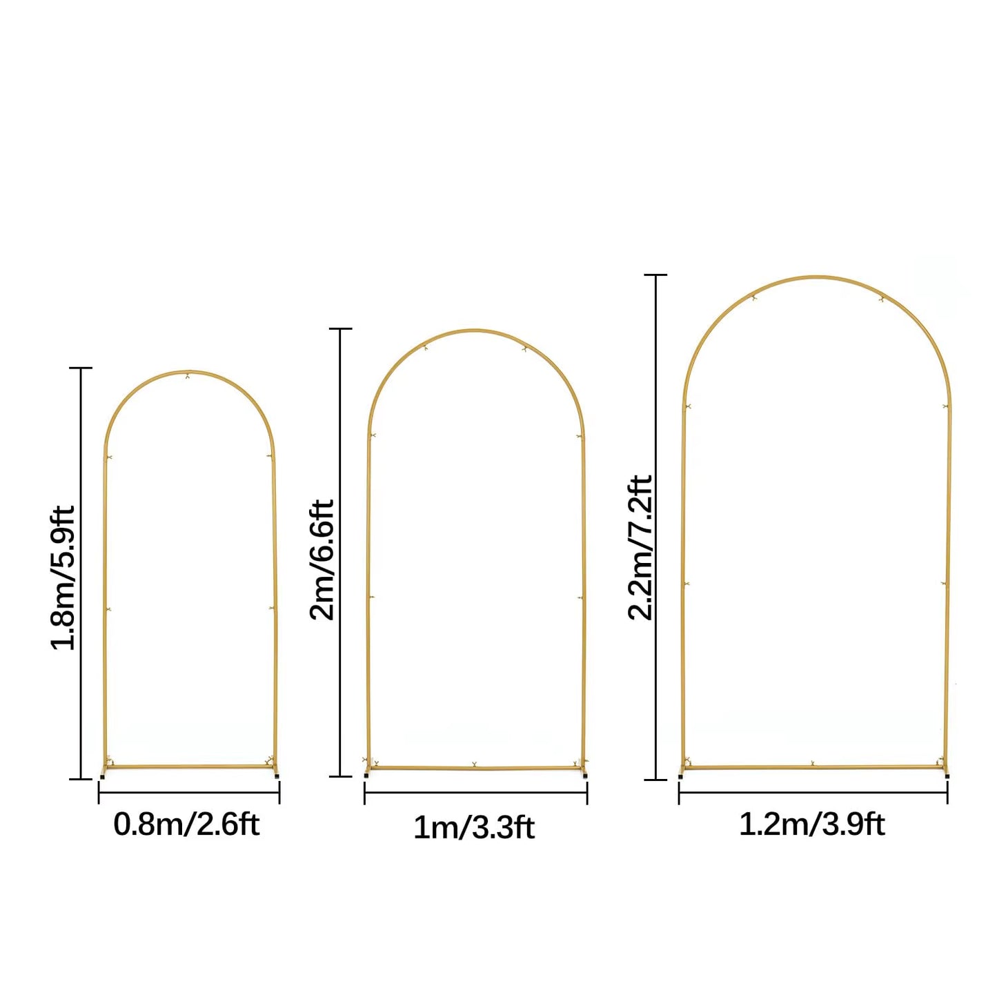 Wedding Arch Backdrop Stand Set of 3 (7.2FT, 6.6FT,5.9FT), Balloon Arch Stand, Metal Arch Backdrop Stand for Wedding Ceremony, B