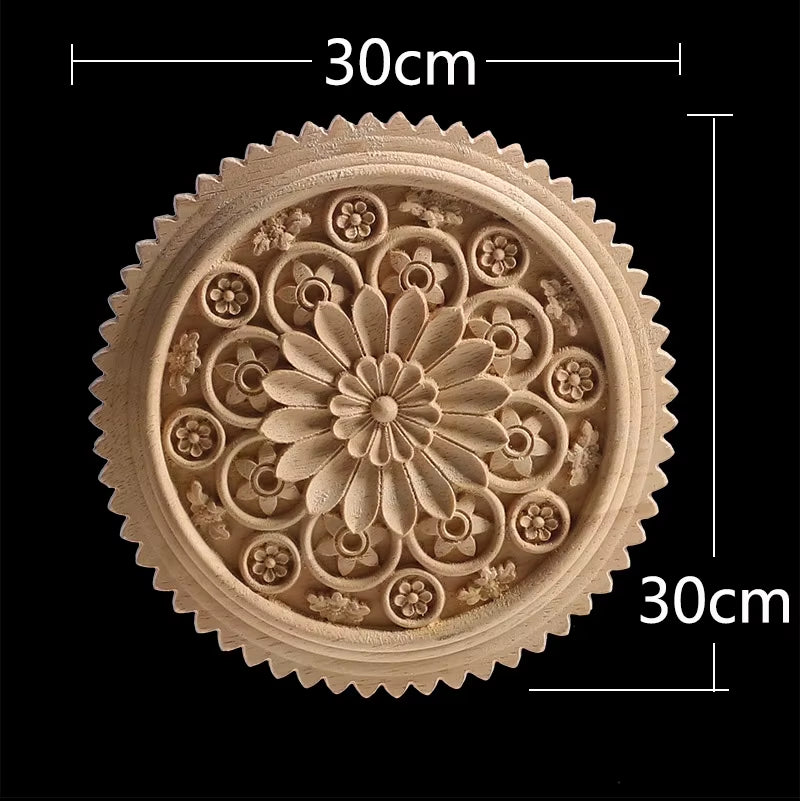 Wood Applique Wood Furniture Decoration Wood Decal Unpainted Onlay Flower Long Wooden Walls Home Decoration Window Decoration