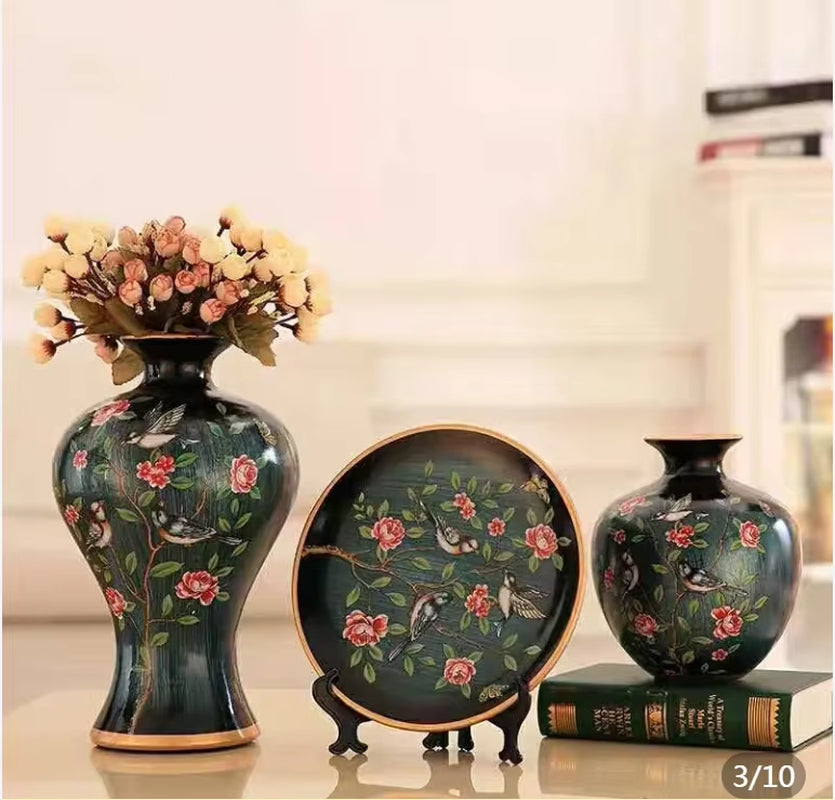 3Pcs/Set Ceramic Vase Stereoscopic Dried Flowers Arrangement Wobble Plate Room Entrance Ornaments Wedding Decorations