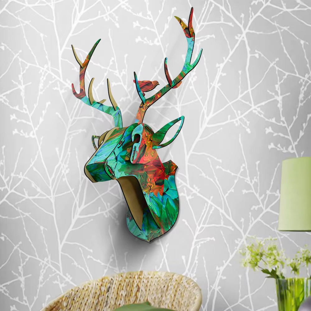 Animal Reindeer Head Wooden Wall Hanging for Living Room Bedroom Home Decor Wood Crafts MDF Hanging Decorations in Small Size