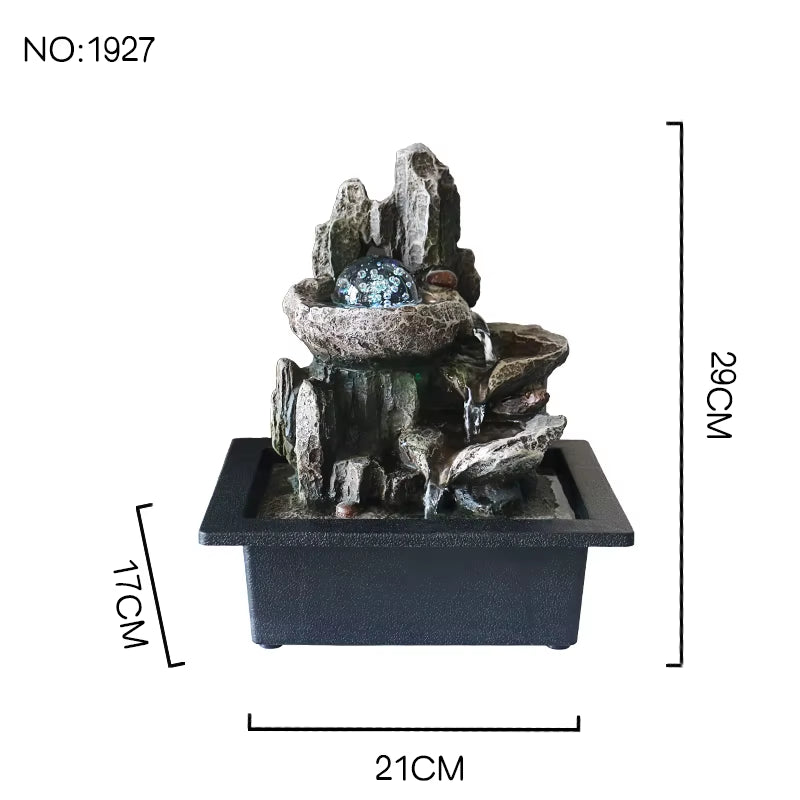 Lucky Wealth Feng Shui Ornaments Flowing Water Sound Desktop Waterfall Fountain Simulation Rockery Waterfall Home Decorations