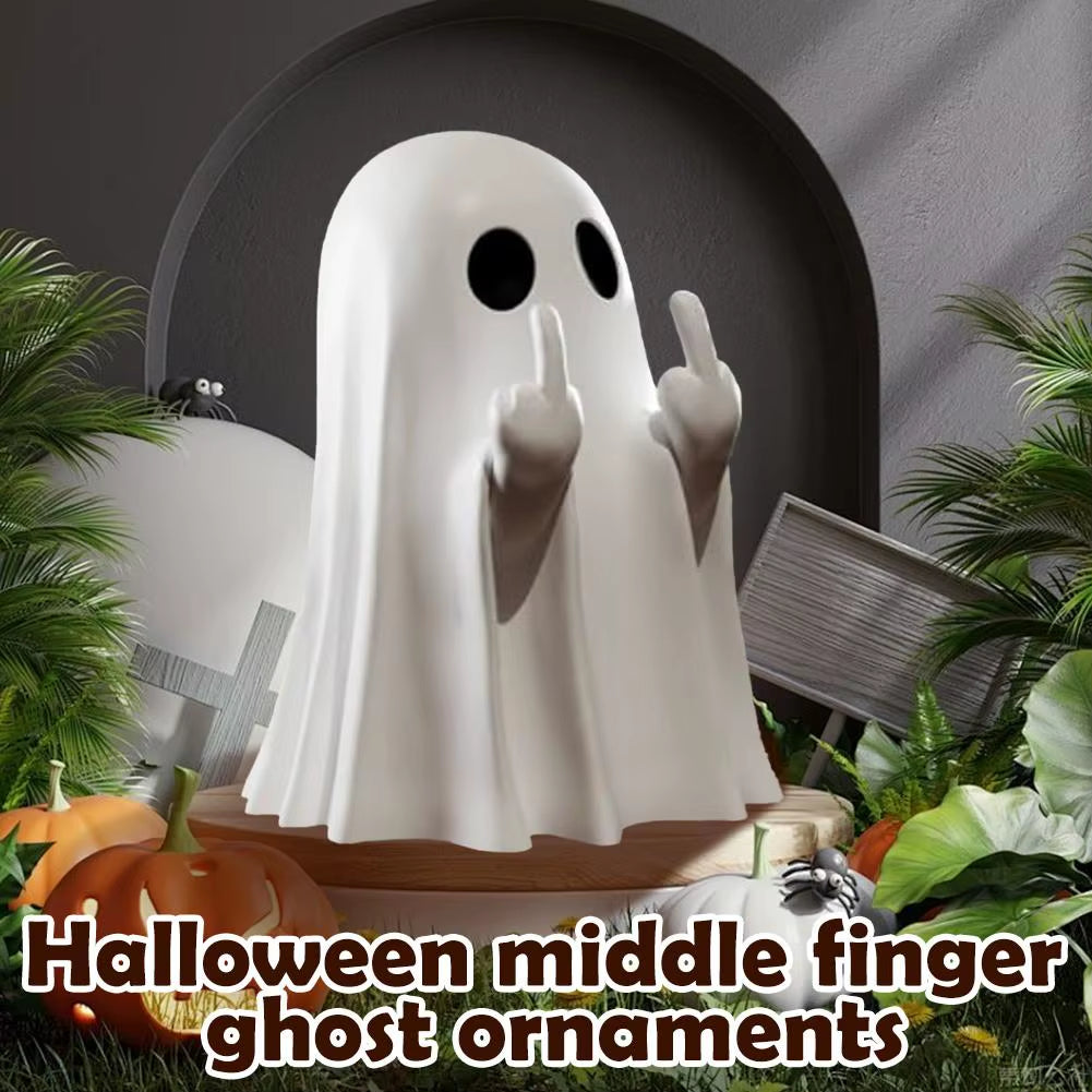 Middle Finger Cute Ghost Statue, Ghosts Small Scary Ghost Figurines, Halloween Home Decorations, Coffee Table Centerpieces Shelf