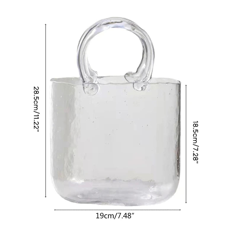 Clear Glass Vase Fish Tote Bag Flower Handbag Bag Vase Desktop Centerpiece for School Office Bedroom Decoration