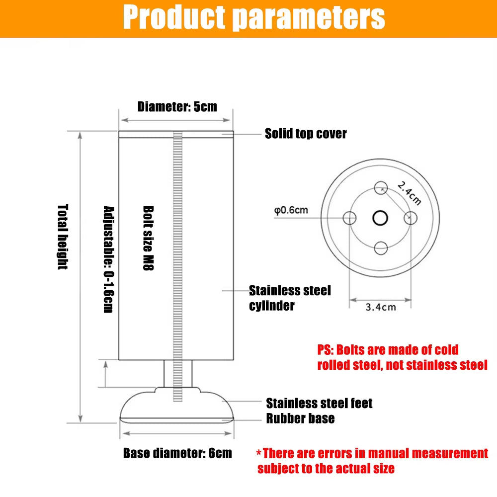 [] 4PCS Thickened Adjustable Stainless Steel Cylindrical Furniture Leg Sofa Leg Cabinet Leg High-Strength Furniture Feet