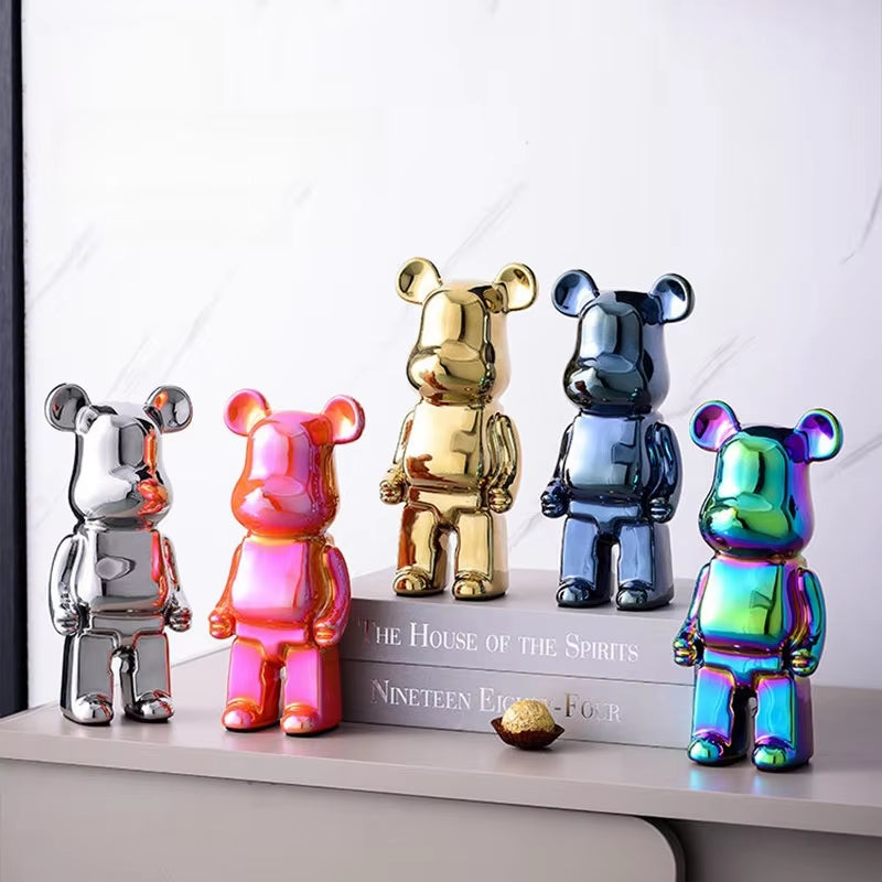 400% Bears Figurines Ceramics Violent Bear Piggy Bank Statue Kawaii Cartoon Figure Office Book Shelf Ornament Home Decorations