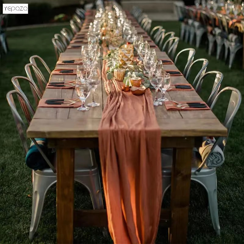 Wedding Table Decoration Rust Table Runner Terracotta Cotton Gauze Napkins Natural Christmas Decorations for Home Table