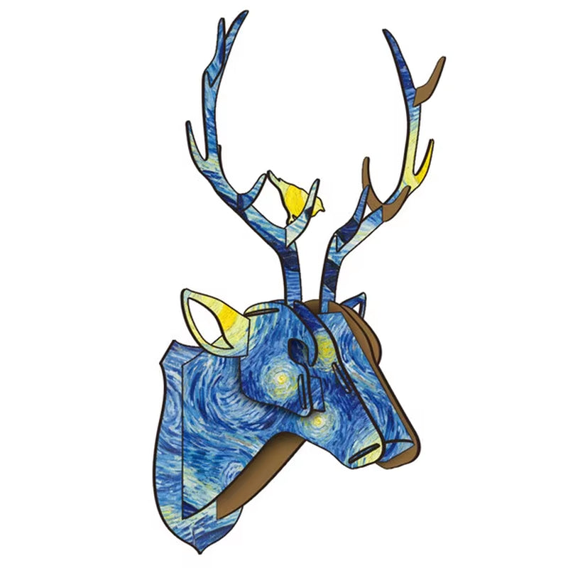 Animal Reindeer Head Wooden Wall Hanging for Living Room Bedroom Home Decor Wood Crafts MDF Hanging Decorations in Small Size