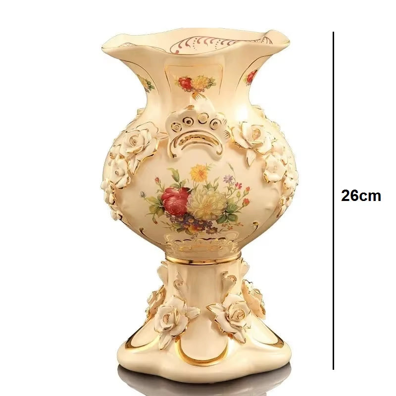 Luxury European Ceramic Vase Stereoscopic Dried Fowers Arrangement Wobble Plate Living Room Entrance Ornaments Home Decorations