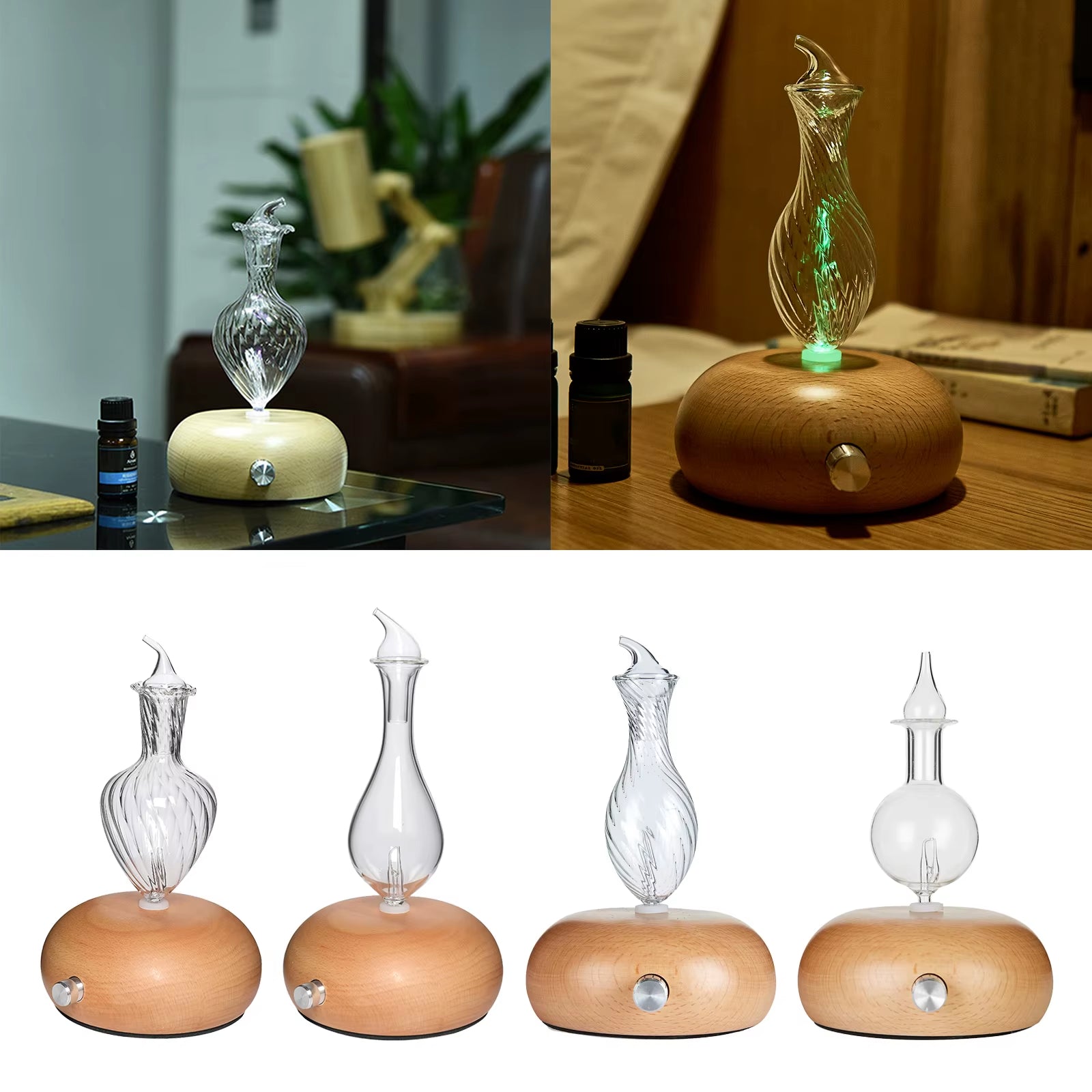 Nebulizing Essential Oil Diffuser Wood Base Ultrasonic Atomizer Night Lamp