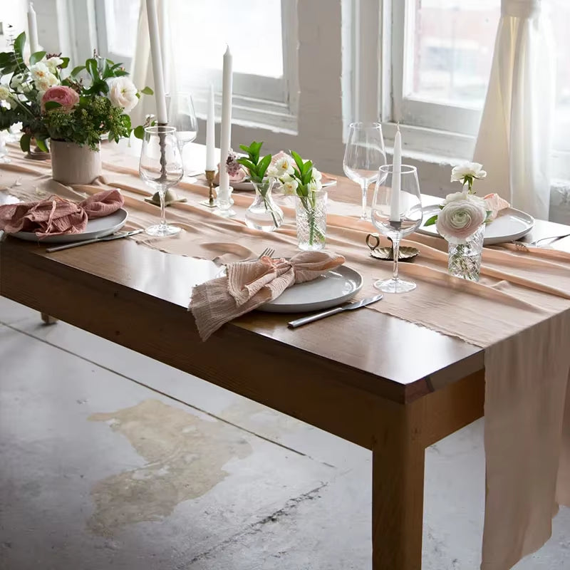 Wedding Table Decoration Rust Table Runner Terracotta Cotton Gauze Napkins Natural Christmas Decorations for Home Table