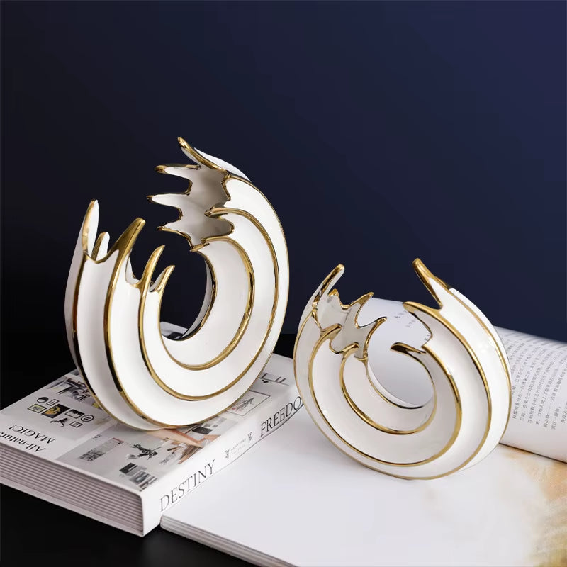 Nordic Creative round Light Luxury Abstract Sea Wave Ceramic Statue Decoration Living Room Bedroom Office Desk Decoration Gifts