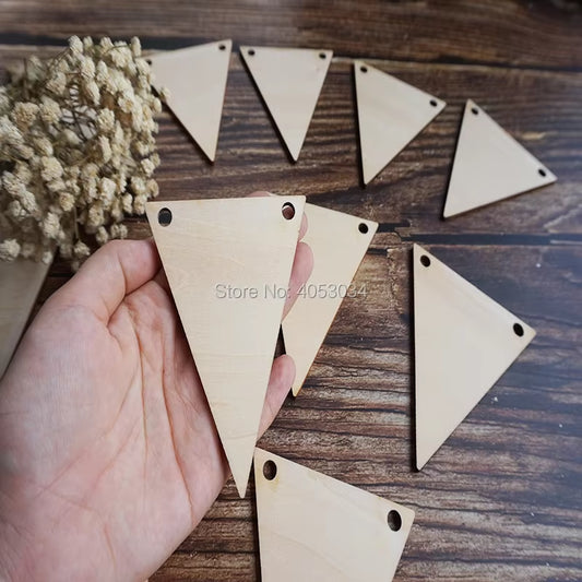 Wooden Bunting Triangles Shape Craft Hanging Tag Decoration Gift Ornament with Holes