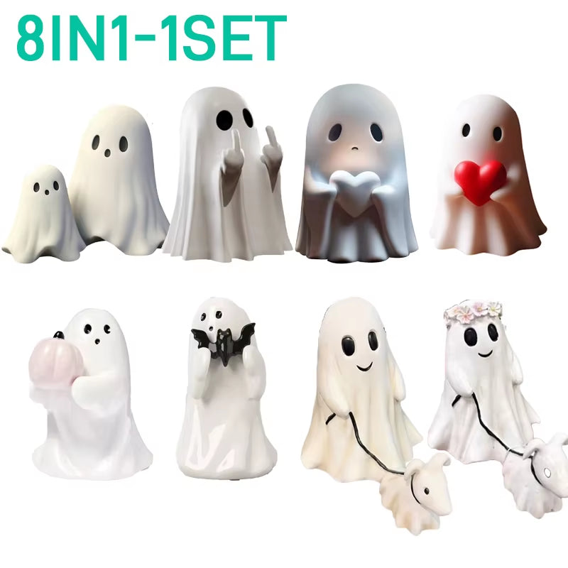 Middle Finger Cute Ghost Statue, Ghosts Small Scary Ghost Figurines, Halloween Home Decorations, Coffee Table Centerpieces Shelf