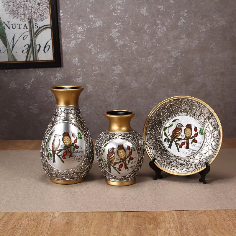 3Pcs/Set Ceramic Vase 3D Stereoscopic Dried Flowers Arrangement Wobble Plate Living Room Entrance Ornaments Home Decorations