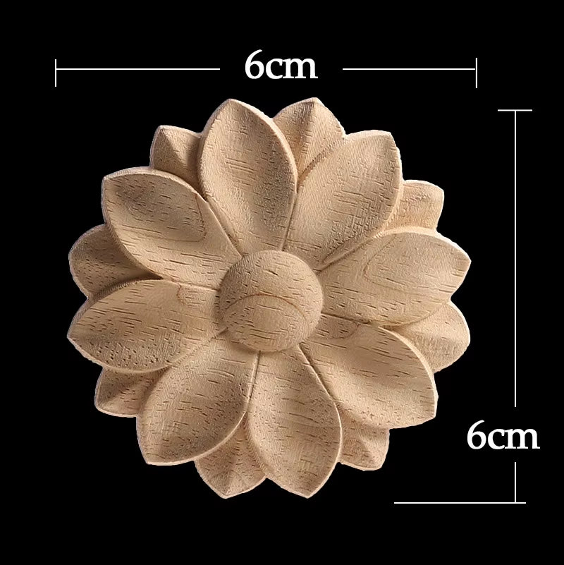 Wood Applique Wood Furniture Decoration Wood Decal Unpainted Onlay Flower Long Wooden Walls Home Decoration Window Decoration